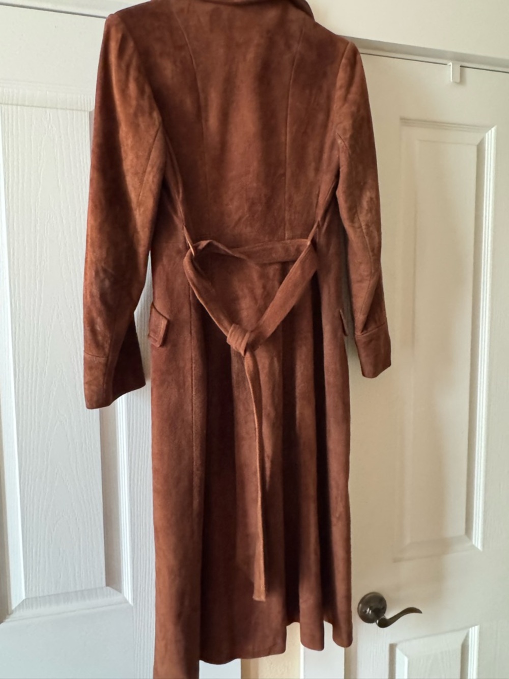 Vintage Women's chocolate Brown Suede Long Double-Breasted Coat trench coat - Picture 6 of 6